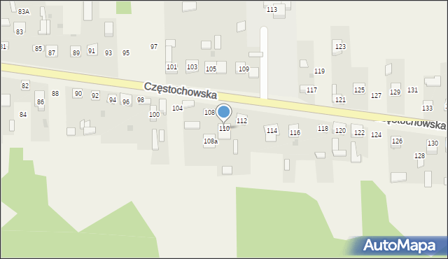 Osiny, Częstochowska, 110, mapa Osiny