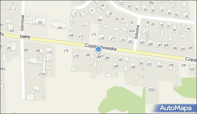 Osiny, Częstochowska, 184, mapa Osiny