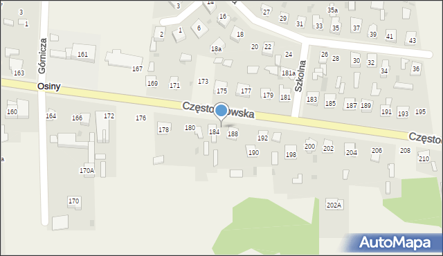 Osiny, Częstochowska, 186, mapa Osiny