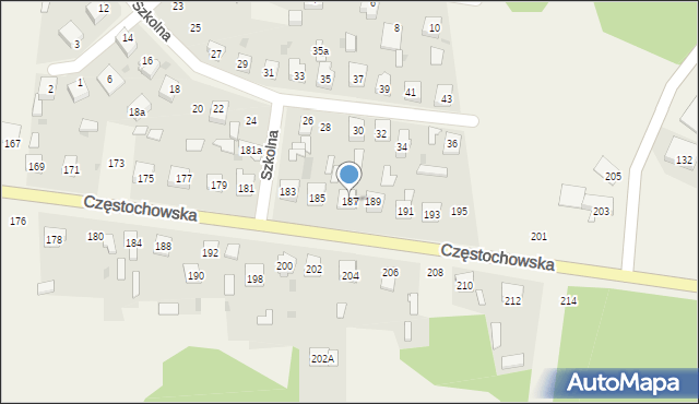 Osiny, Częstochowska, 187, mapa Osiny