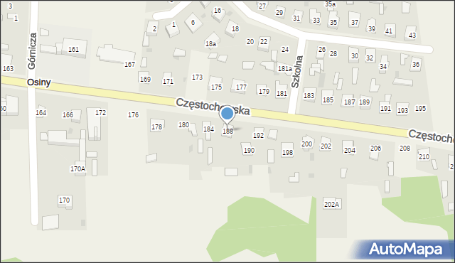 Osiny, Częstochowska, 188, mapa Osiny