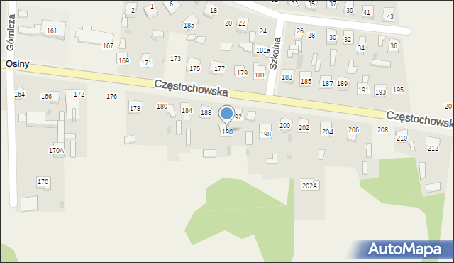 Osiny, Częstochowska, 190, mapa Osiny