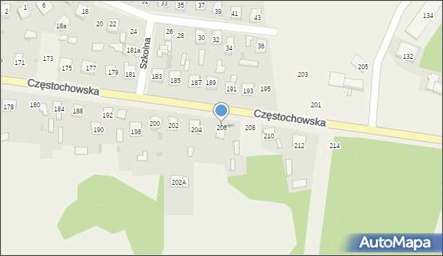 Osiny, Częstochowska, 206, mapa Osiny