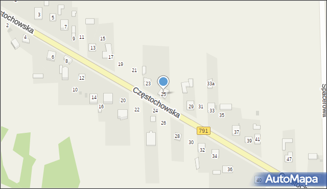 Osiny, Częstochowska, 25, mapa Osiny