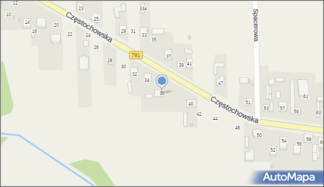 Osiny, Częstochowska, 36, mapa Osiny