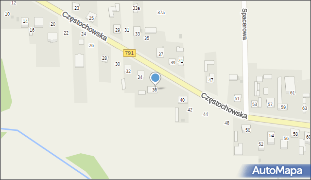 Osiny, Częstochowska, 38, mapa Osiny