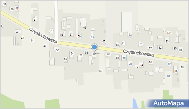 Osiny, Częstochowska, 60, mapa Osiny