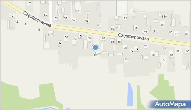 Osiny, Częstochowska, 62, mapa Osiny