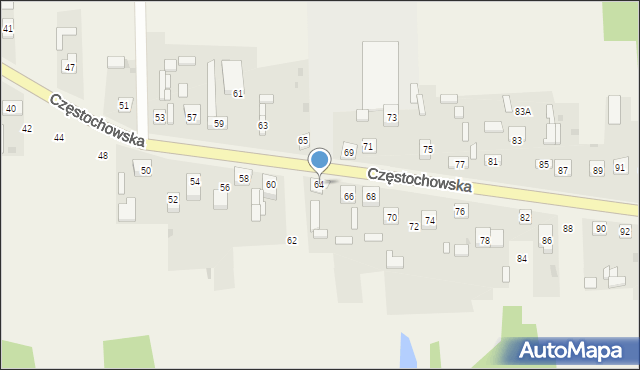 Osiny, Częstochowska, 64, mapa Osiny