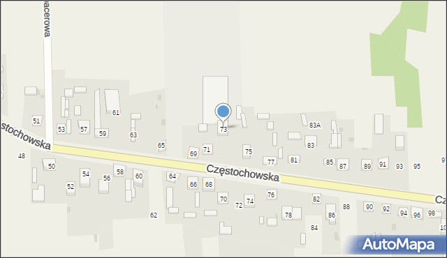 Osiny, Częstochowska, 73, mapa Osiny