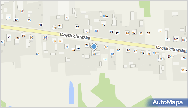 Osiny, Częstochowska, 78, mapa Osiny