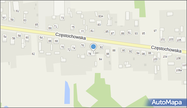 Osiny, Częstochowska, 80, mapa Osiny