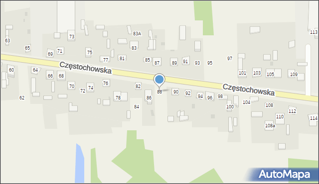 Osiny, Częstochowska, 88, mapa Osiny