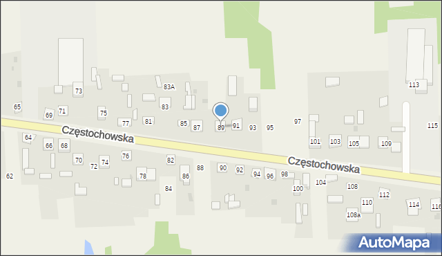 Osiny, Częstochowska, 89, mapa Osiny