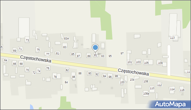 Osiny, Częstochowska, 91, mapa Osiny