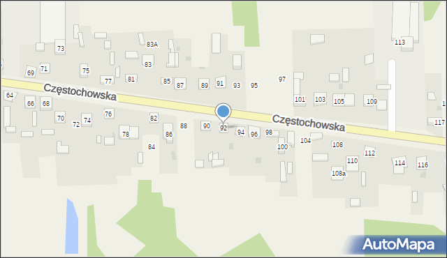 Osiny, Częstochowska, 92, mapa Osiny