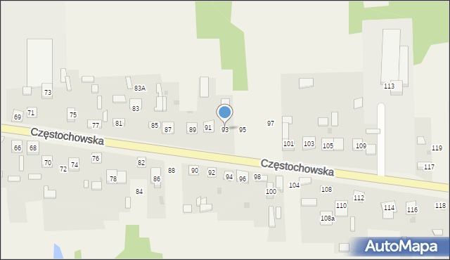Osiny, Częstochowska, 93, mapa Osiny