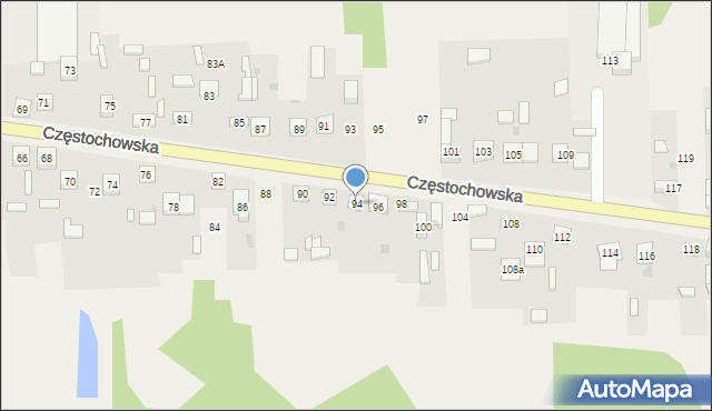 Osiny, Częstochowska, 94, mapa Osiny