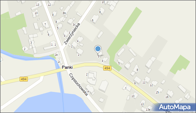 Panki, Częstochowska, 3, mapa Panki