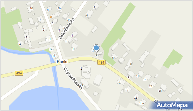 Panki, Częstochowska, 4, mapa Panki