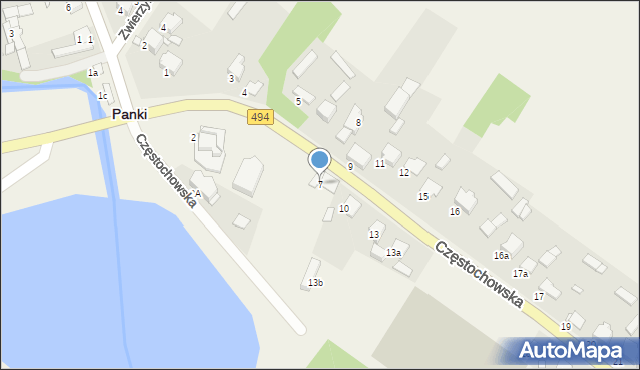 Panki, Częstochowska, 7, mapa Panki