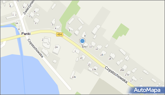 Panki, Częstochowska, 9, mapa Panki