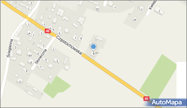 Piasek, Częstochowska, 9, mapa Piasek