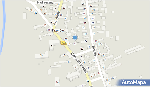 Przyrów, Częstochowska, 14, mapa Przyrów