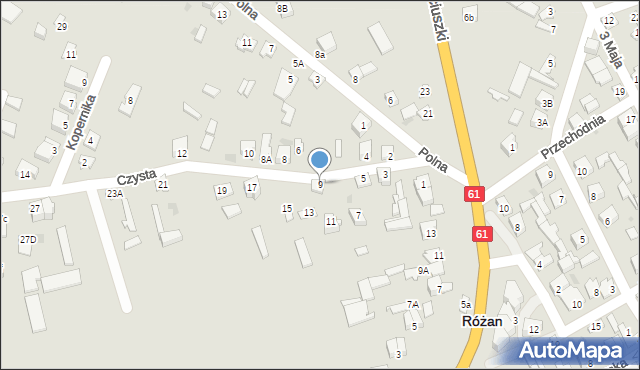 Różan, Czysta, 9, mapa Różan