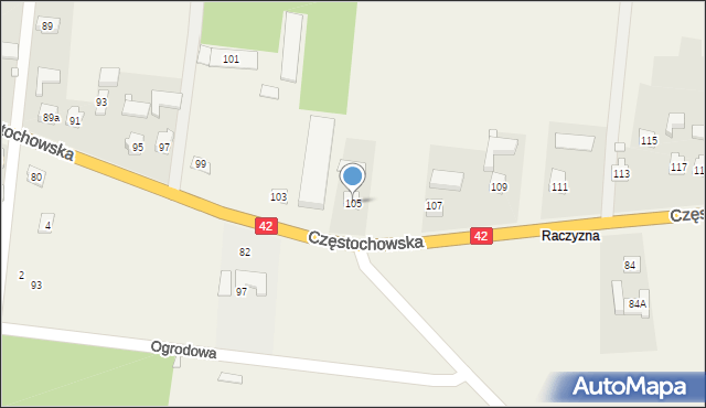 Strojec, Częstochowska, 105, mapa Strojec