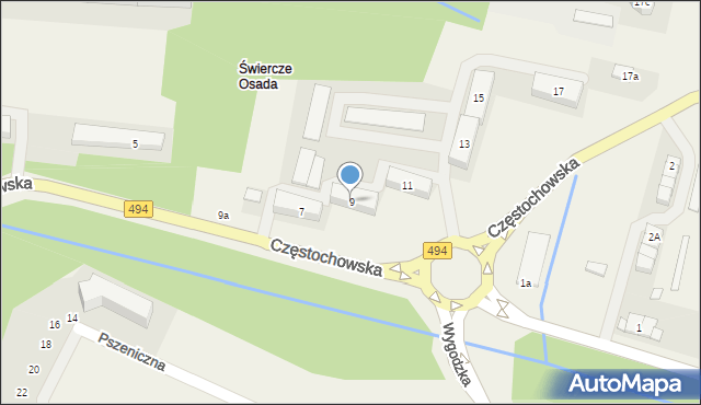 Świercze, Częstochowska, 9, mapa Świercze