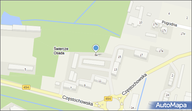 Świercze, Częstochowska, 9a, mapa Świercze