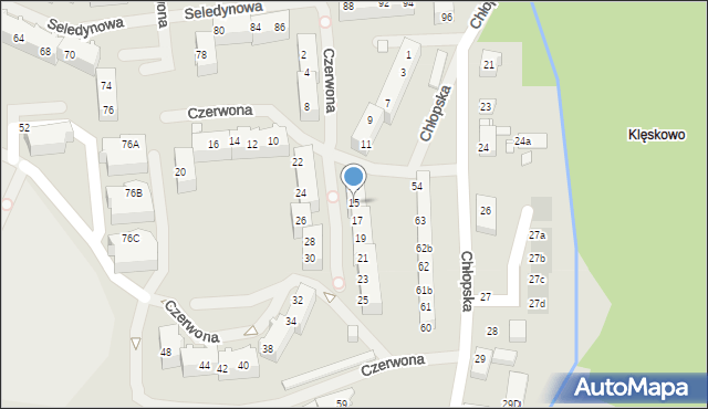 Szczecin, Czerwona, 15, mapa Szczecina