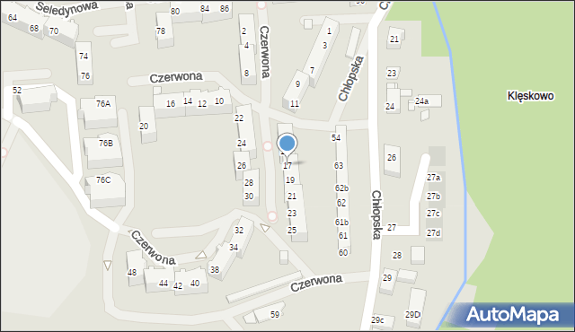 Szczecin, Czerwona, 17, mapa Szczecina