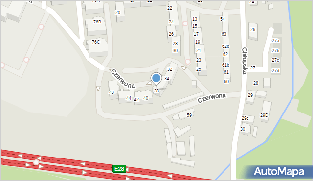 Szczecin, Czerwona, 38, mapa Szczecina