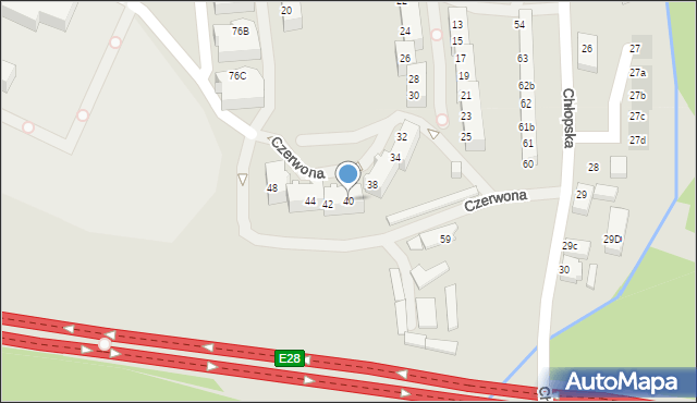 Szczecin, Czerwona, 40, mapa Szczecina