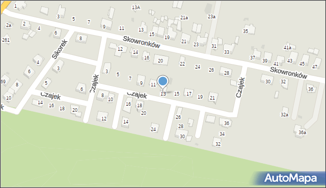 Tarnowskie Góry, Czajek, 13, mapa Tarnowskie Góry