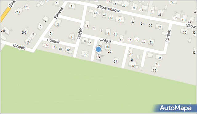 Tarnowskie Góry, Czajek, 14, mapa Tarnowskie Góry