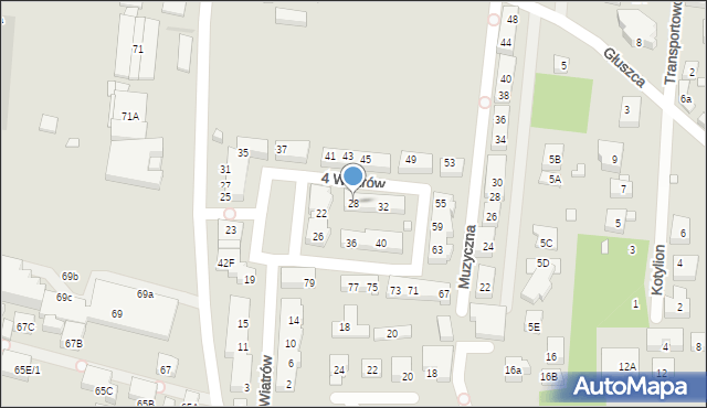 Warszawa, Czterech Wiatrów, 28, mapa Warszawy