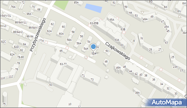 Wrocław, Czajkowskiego Piotra, 52A, mapa Wrocławia