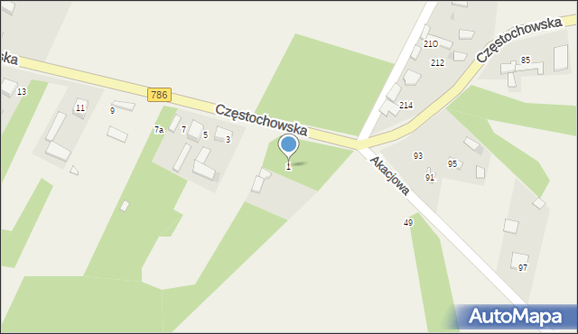 Zawada, Częstochowska, 1, mapa Zawada