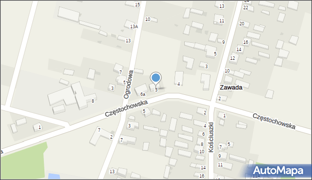 Zawada, Częstochowska, 3, mapa Zawada