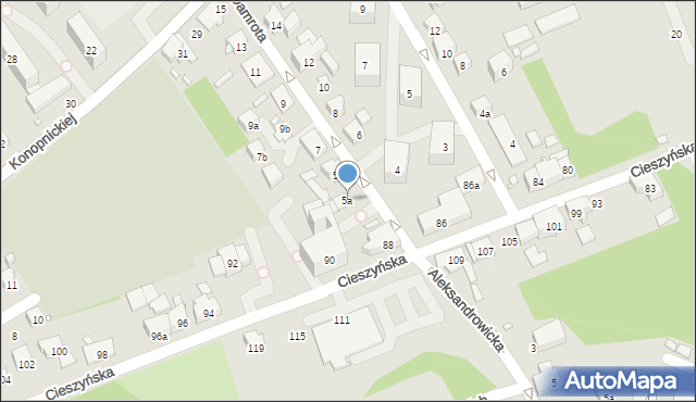 Bielsko-Biała, Damrota Konstantego, 5a, mapa Bielsko-Białej