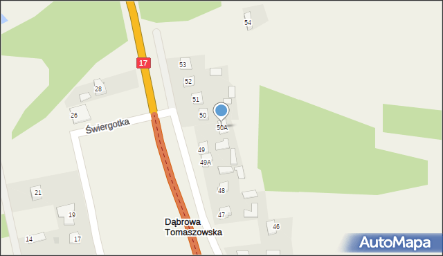 Dąbrowa Tomaszowska, Dąbrowa Tomaszowska, 50A, mapa Dąbrowa Tomaszowska