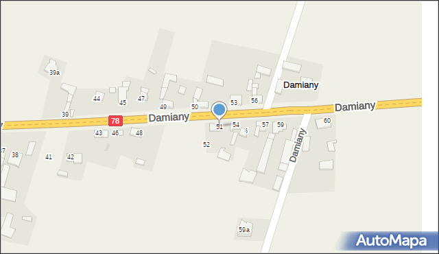 Damiany, Damiany, 51, mapa Damiany