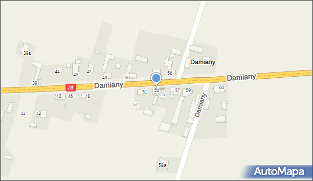 Damiany, Damiany, 54, mapa Damiany