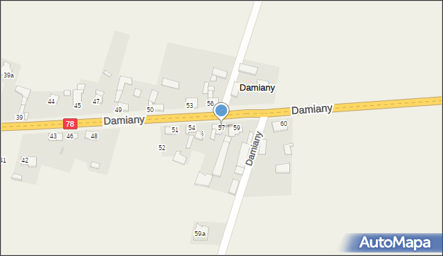 Damiany, Damiany, 57, mapa Damiany