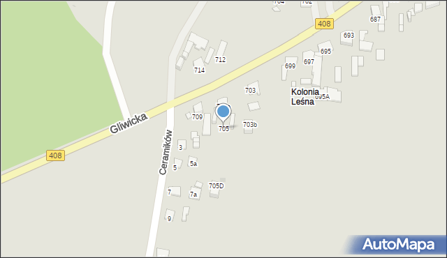 Gliwice, Daszyńskiego Ignacego, 705, mapa Gliwic