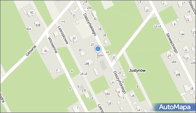 Justynów, Daszyńskiego Ignacego, 13, mapa Justynów