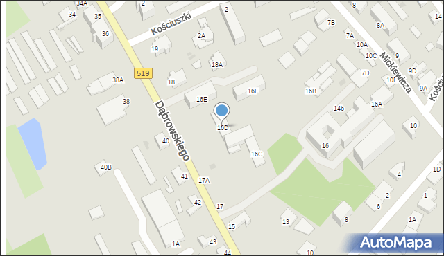 Morąg, Dąbrowskiego Henryka, gen., 16D, mapa Morąg